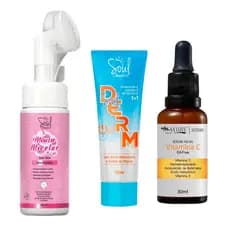 Kit Skincare Facial Completo Mousse Micelar Derm On Off 3x1 Sérum Vitamina C Limpeza Hidratação e Renovação