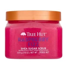 O esfoliante de açúcar com manteiga de karité e sabor de framboesa da Tree Hut esfolia, hidrata e nutre a pele, e contém