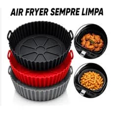 Forma de Silicone 20 cm Redondo Para Air Fryer Antiaderente Reutilizável Cesto Fritadeira Sem Óleo Preto Conza  Vermelho