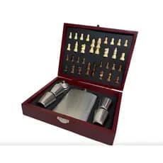 Jogo De Xadrez Com Kit Cantil De Bolso 200ml 4 Copos E Funil Para Whisky Bebidas