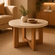 * PROMOÇÃO * Mesa De Centro Redonda Com Pés Madeira MDF Mesa Para Sala Mesa Decorativa Tampo Off White