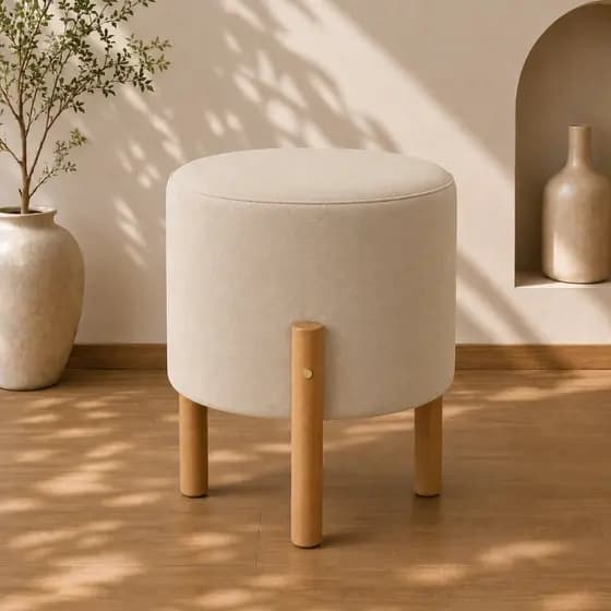 Puff Banqueta Redondo Suede Decorativo Pés em Madeira - Cores