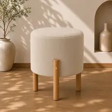 Puff Banqueta Redondo Suede Decorativo Pés em Madeira - Cores