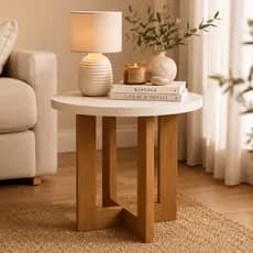 Mesa Lateral De Apoio Redonda com Pés de Madeira MDF Mesa de Centro Retro Canto Sofá Porta Objetos Decoração