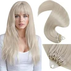 Extensões de Cabelo com Micro Anéis LaaVoo, Cabelo Humano Real, Liso, Loiro Branco, Extensões de Cabelo Invisíveis com M