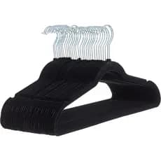 Cabides para Ternos Basics Slim de Veludo Antiderrapantes - Pacote com 30, Preto/Prata