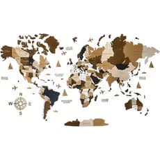 Mapa Mundi de Madeira WoodLeo, Arte 3D, Grande Decoração de Parede - Tamanhos (M, L, XL) - Ideia de Presente para Qualqu