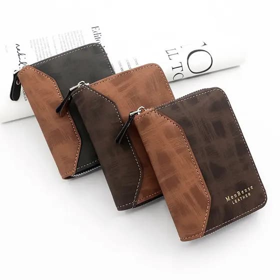 Bolsa de Moedas Vertical Curta Dourada para Homens com Corrente NKNG