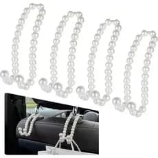 Conjunto de 4 peças de elegantes ganchos de encosto de cabeça para carro com pérolas, ganchos para bolsas de carro, orga