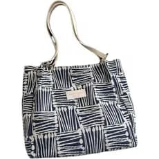 Bolsa de Ombro Listrada Feminina com Zíper (Azul)