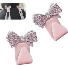 2 ganchos decorativos para encosto de cabeça de carro, com laço de borboleta 3D e strass, gancho multifuncional para gua