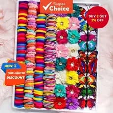Conjunto de Acessórios para Cabelo, Presilhas Florais e Grampos de Cabelo em Forma de Borboleta, Elásticos Coloridos par