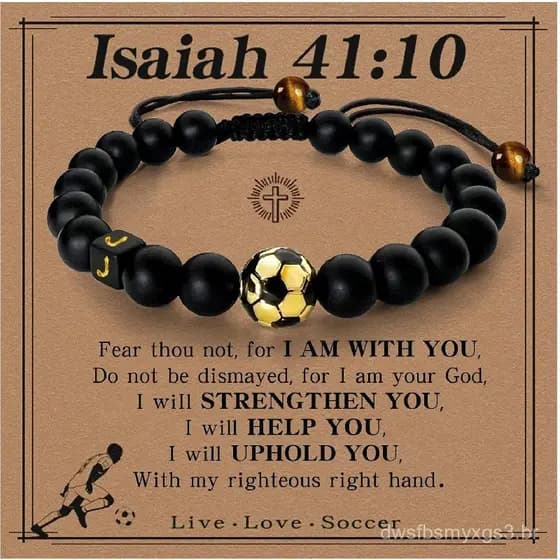 [Revestido em Ouro 18K] Pulseira com Inicial de Futebol para Meninos Adolescentes e Homens, Pulseira Esportiva de Futebo