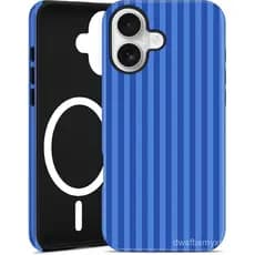 Compatível com a Capa de Telefone Listrada MagSafe para 17, Capa Protetora Magnética Azul Marinho com Listras Estéticas,