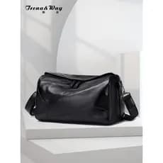 Bolsa mensageiro masculina de couro genuíno, bolsa de ombro de grande capacidade de alta qualidade, viagem diária, conve