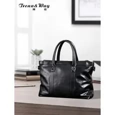 Pasta de couro genuíno masculina de alta qualidade moda simples bolsa de negócios novo estilo leve viagem grande capacid
