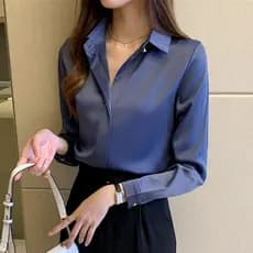 Blusa Formal Elegante de Manga Longa para Mulheres, Camisas de Seda, Blusas de Cetim Outono 2023, Roupas Femininas 561 X