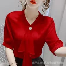 Blusa Feminina Vermelha de Manga Curta 2024 Estilo Coreano Tamanho Plus D2ZF