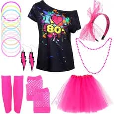 ⌖   Acessórios de Fantasia Retrô Anos 80 para Mulheres, Conjunto de Fantasia para Festa, Saia Tutu Adulto, Luvas de Rede
