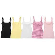 Vestido Curto Feminino com Suspensório Xadrez e Decoração de Borboleta V9OE