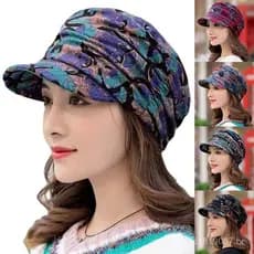 Chapéu Feminino de Inverno e Outono com Aba Curta e Estampa Floral TOXJ