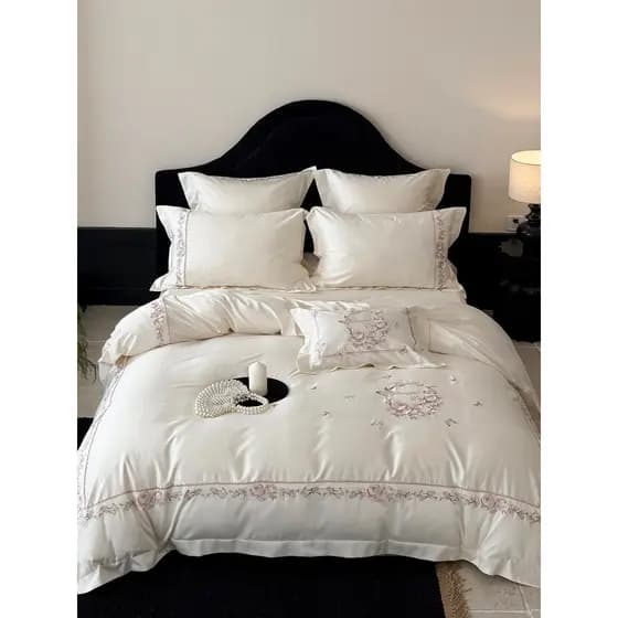2026 novo estilo de algodão leve luxo bordado conjunto de quatro peças francês High-End tipo lençol de algodão puro cama