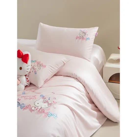 2026 novo estilo genuíno hellokitty algodão de fibra longa conjunto de quatro peças roupa de cama de algodão rosa puro a