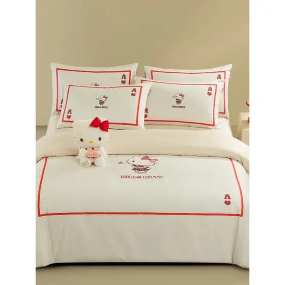 2026 novo estilo genuíno hellokitty algodão de fibra longa conjunto de quatro peças 100 contagem algodão cama pele-amigá