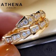 Anel de Prata Feminino Athena Jewelry Cobra 925 Modelo Clássico Original Banhado a Ouro Moissanite R1857 QOLC GVHZ