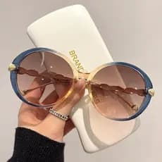 Novos óculos de sol femininos redondos, elegantes e exclusivos, pretos e cinza, adequados para dirigir, festas e ocasiõe
