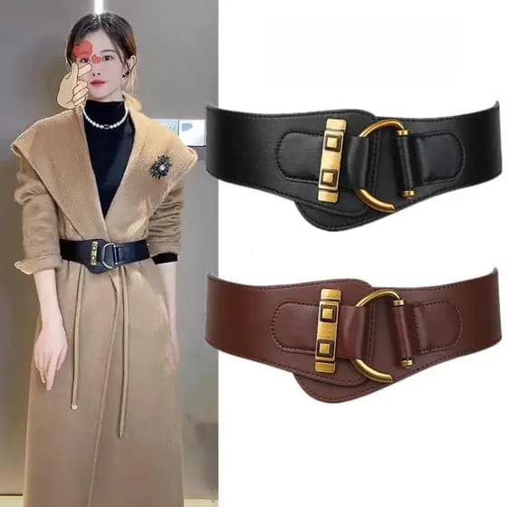 [PEBR] Cinto elegante destacável de PU com fivela de pino, cinto largo para a cintura, adequado para casacos e vestidos