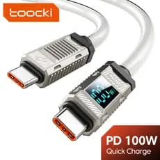 Cabo de dados para celular Toocki PD100W com display digital, carregamento super rápido, liga de zinco, adequado para Hu