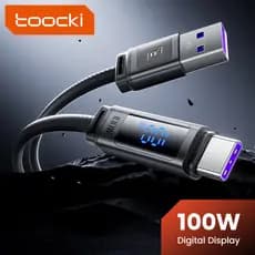Cabo de Dados para Celular Tookci 100W com Display Digital, Cabo de Carregamento Super Rápido Compatível com Xiaomi e Vi