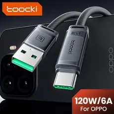 Cabo de Carregamento Super Rápido Tookci 120W para Celulares OPPO, Cabo de Silicone, Cabo de Carregamento em Liga de Alu