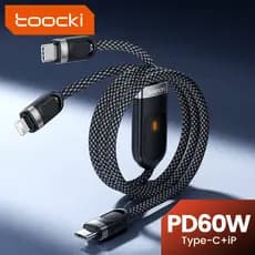 Cabo de Carregamento Rápido Toocki 2-em-1 CtoC+L para Telefones Móveis, Compatível com Apple, Samsung e Huawei, O47P