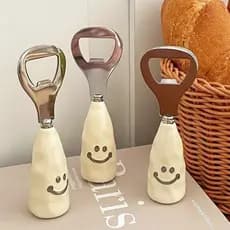Bonito Smiley abridor de cerveja alça de plástico imitação cerâmica alça suporte garrafa vinho motorista criativo aço in