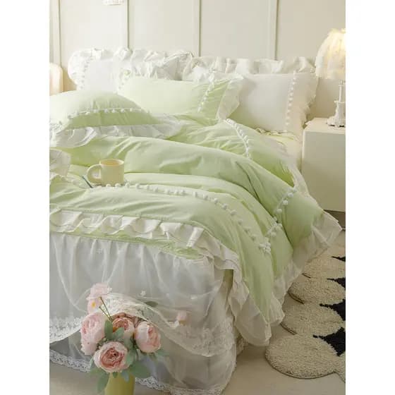 Ins pequena cama fresca conjunto de quatro peças puro algodão renda borda cama saia algodão 100 colcha capa bola cama fa