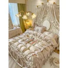 Creme francês estilo princesa conjunto de quatro peças menina coração cama babados colcha capa de algodão puro lençol sa