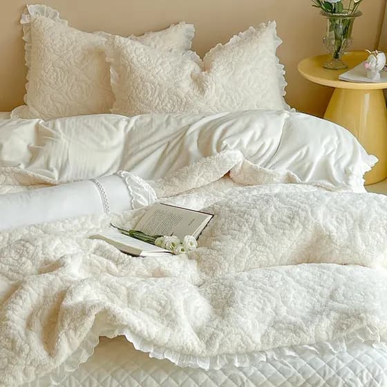 Ins branco princesa Teddy velo conjunto de quatro peças inverno engrossado Coral velo colcha capa dupla face velo lençol