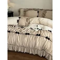 Inverno engrossado quente leite velo conjunto de quatro peças arco Coral velo colcha capa princesa babados cama leite ch