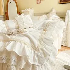 Estilo princesa algodão lavado conjunto de quatro peças dupla camada babados puro algodão colcha capa luz luxo High-End