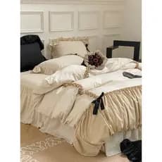 Conjunto de cama retrô francesa, quatro peças, algodão puro, cama, menina, saia plissada, lençol, capa de edredom, luz,