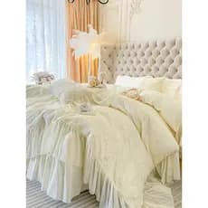 Cama de algodão creme francês conjunto de quatro peças 100 algodão puro estilo princesa renda colcha capa High-End cama