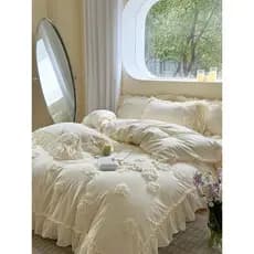 Ins nórdico 2024 novo estilo branco princesa estilo cama de algodão conjunto de quatro peças algodão puro 100 rosa colch