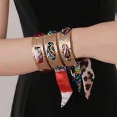 Retro único leopardo impressão lenço de seda pulseira colorido estilo praia Streamer Tether côncavo convexo pulseira Des