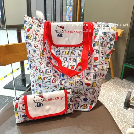 Japonês dos desenhos animados bonito gatinho gato grande capacidade dobrável leve saco de compras um ombro saco de armaz