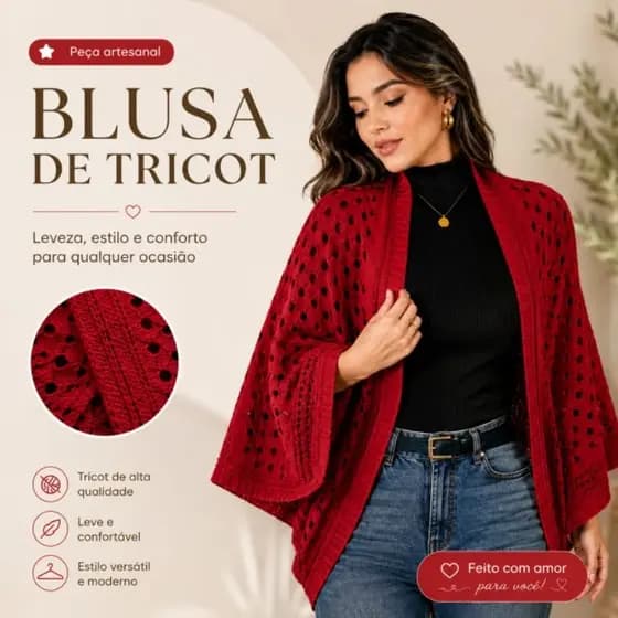 CAPA KIMONO LUXO RENDADO INVERNO TRICOT ELEGANTE ÚNICO -PLUS SIZE