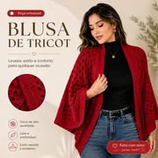 CAPA KIMONO LUXO RENDADO INVERNO TRICOT ELEGANTE ÚNICO -PLUS SIZE