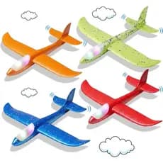 Pacote com 4 Aviões de Espuma com LED, Avião de Espuma Grande de 17,5" para Lançamento, Brinquedo de Voo com 2 Modos de