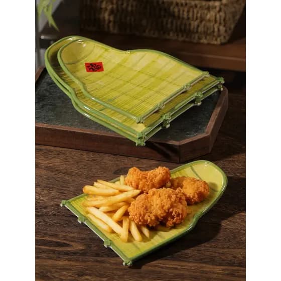 Placa de tecido de bambu de cerâmica panela quente restaurante prato churrasco prato especial comercial lanche prato lat